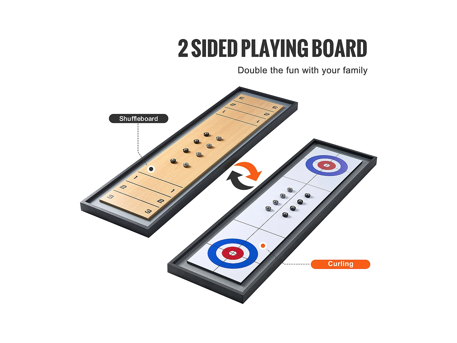 Spieltisch für Puck SucceBuy und Curling 2-in-1 Tragbarer Shuffleboard von 114.3cm