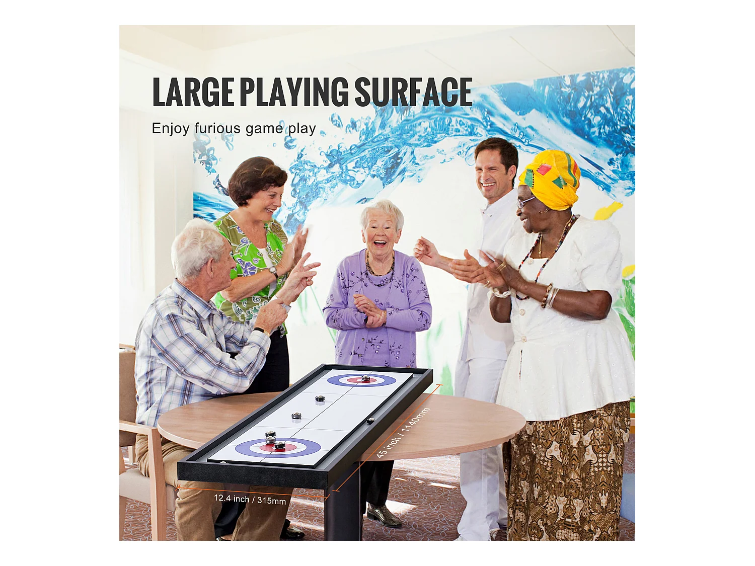 Spieltisch für Puck SucceBuy und Curling 2-in-1 Tragbarer Shuffleboard von 114.3cm