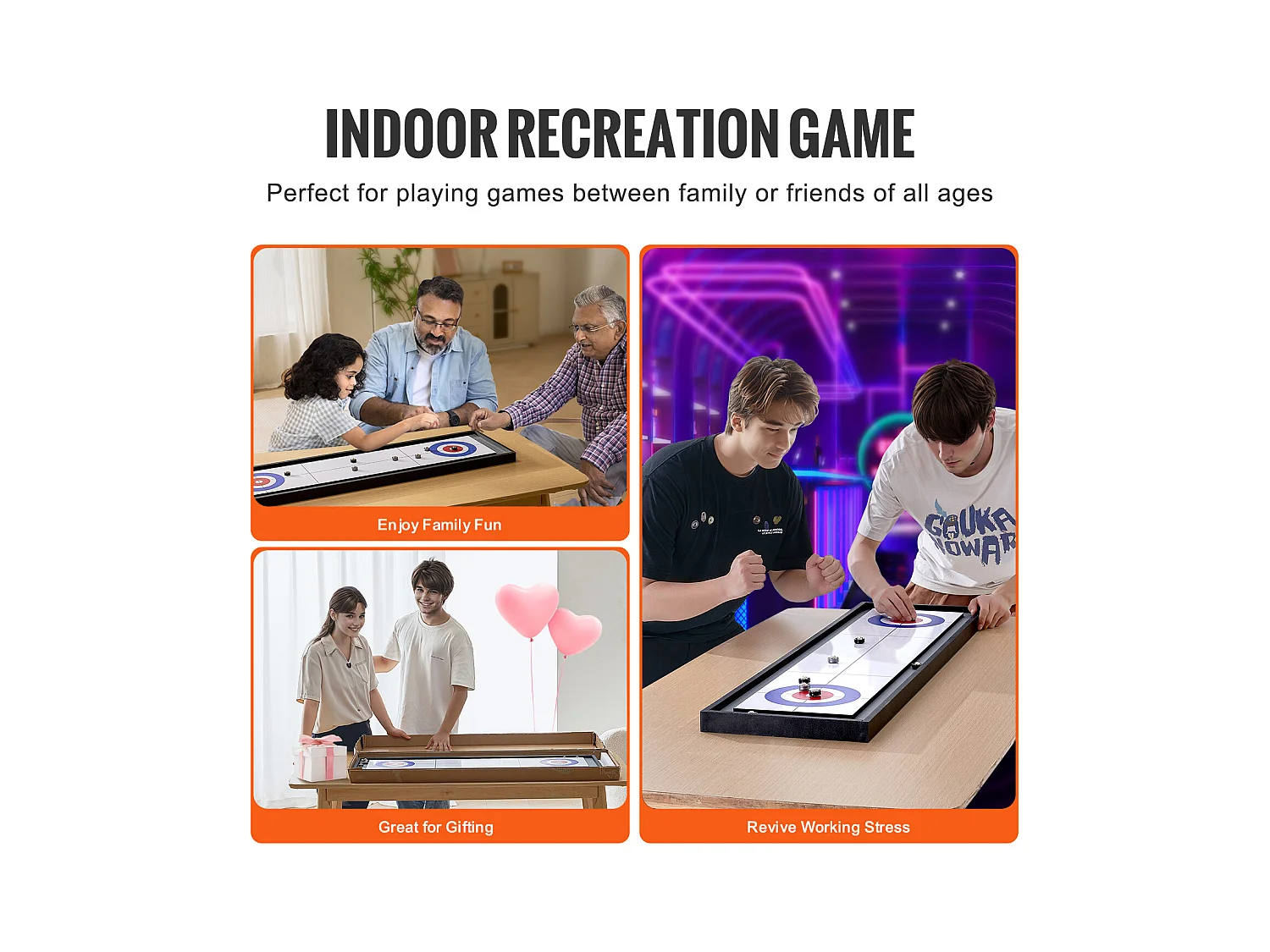 Spieltisch für Puck SucceBuy und Curling 2-in-1 Tragbarer Shuffleboard von 114.3cm