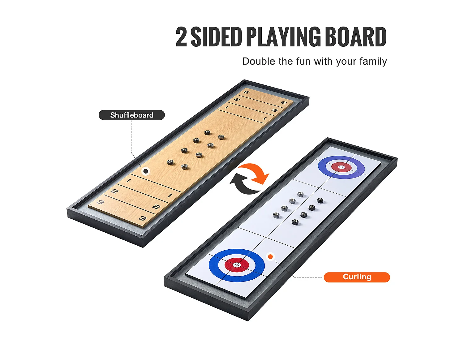 Table de Jeu de Palets SucceBuy et de Curling 2-en-1 Shuffleboard Portable de 114.3cm