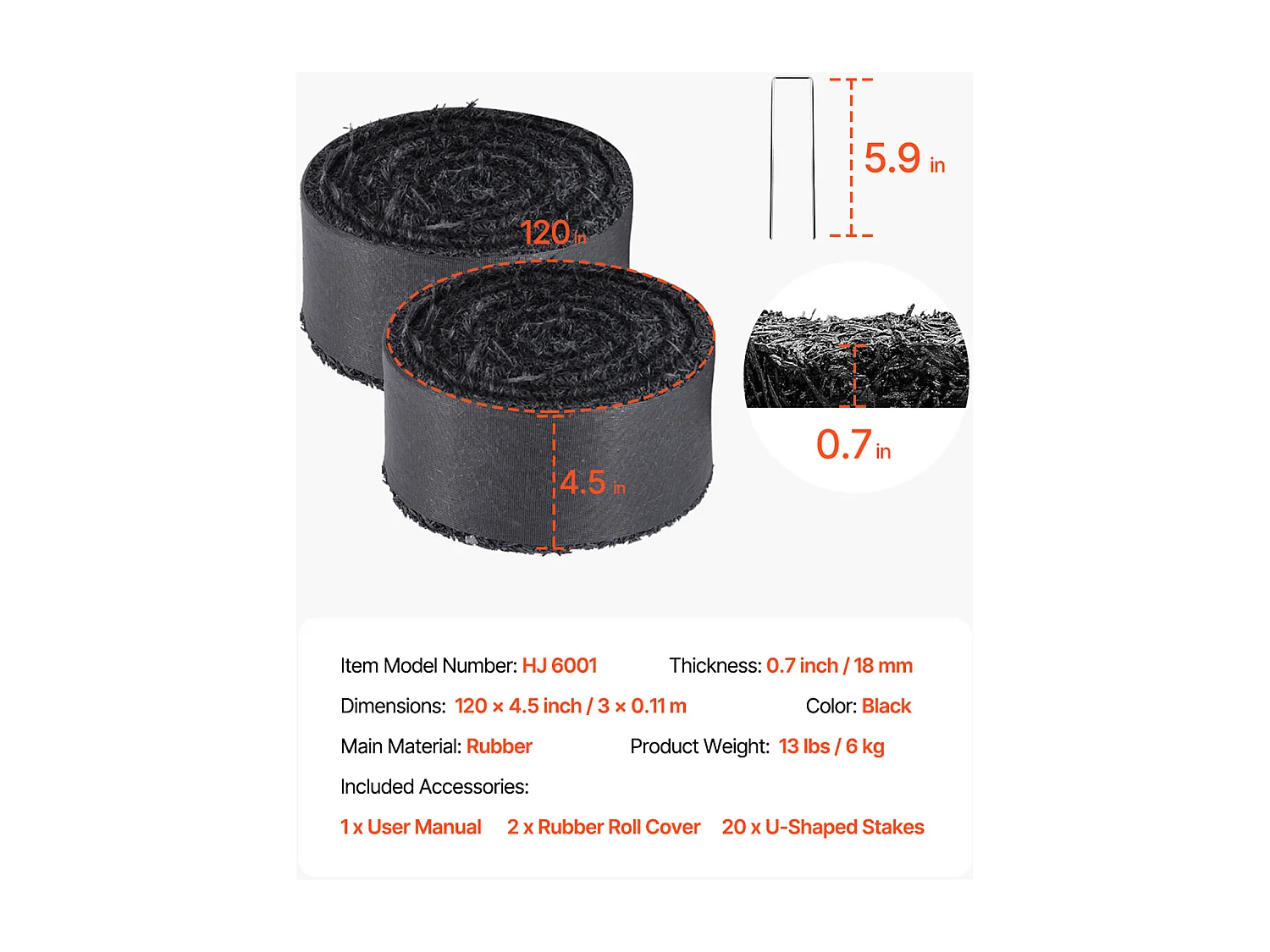 Rotoli di Pacciame SucceBuy 2 in Gomma 305 x 11cm, Tappeto Riciclado, Nero Naturale, Abbellisce Giardini, Previene Erbacce e Fango