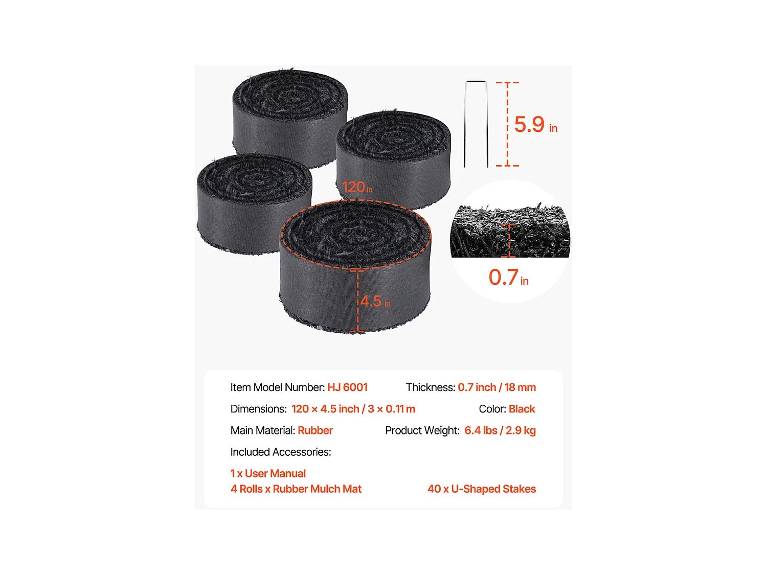 Rouleaux de Paillis SucceBuy pour Aménagement Paysager - 4 Rouleaux, 305 x 11cm, Noir Naturel, Embellit les Jardins, Prévient les Mauvaises Herbes