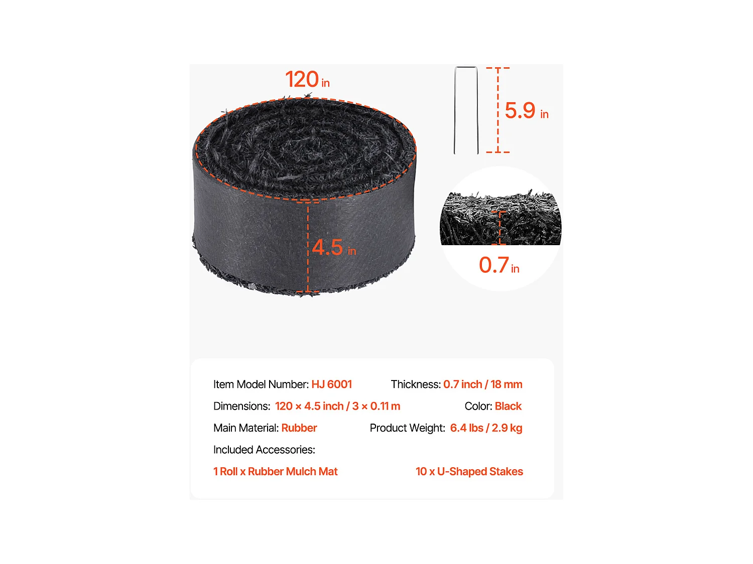 Rouleau de Paillis SucceBuy en Caoutchouc 305 x 11cm, Tapis Recyclé, Aspect Naturel, Empêche les Mauvaises Herbes et la Boue, pour Jardins, Plantes