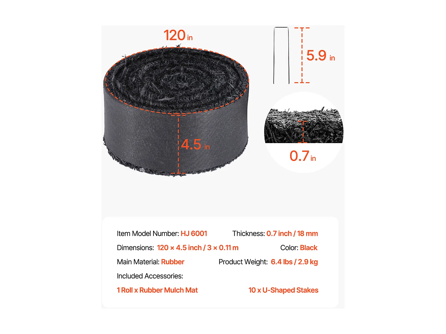 Rouleau de Paillis SucceBuy en Caoutchouc 305 x 11cm, Tapis Recyclé, Aspect Naturel, Empêche les Mauvaises Herbes et la Boue, pour Jardins, Plantes