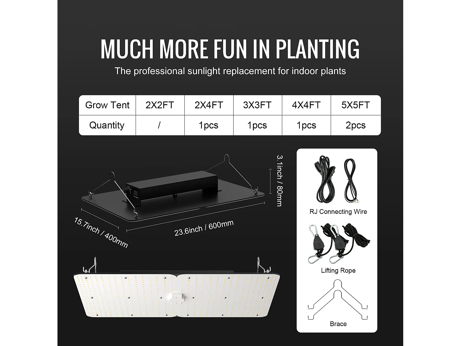Lampe de Croissance à LED SucceBuy 300 W, Diodes Samsung à Intensité Variable, pour Plantes d'Intérieur, Semis, Végétation, Floraison, Pilote en Guirlande