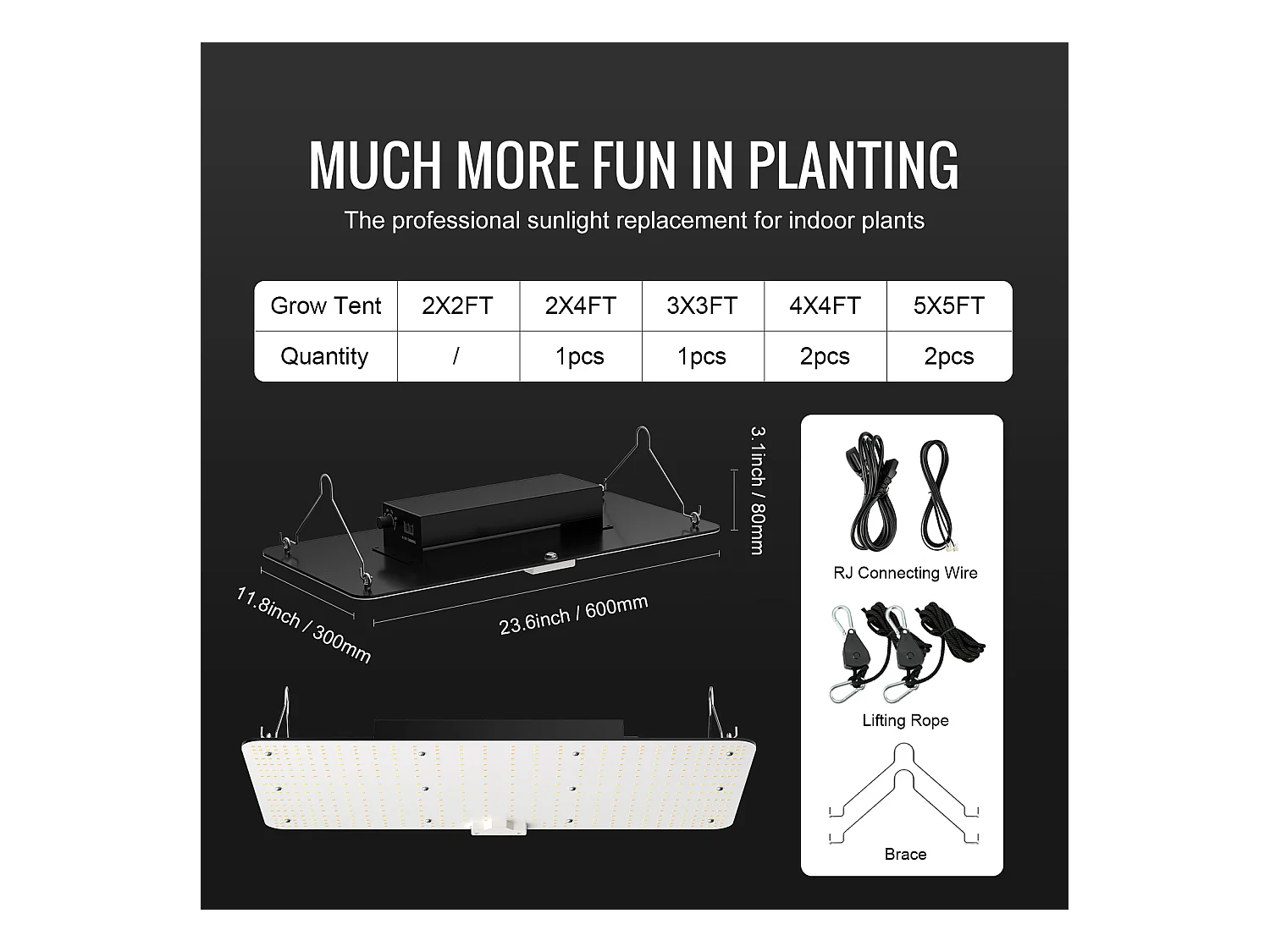 Lampe de Croissance à LED SucceBuy 200 W, Diodes Samsung à Haut Rendement pour Plantes d'Intérieur, Semis, Végétation et Floraison, Culture en Serre