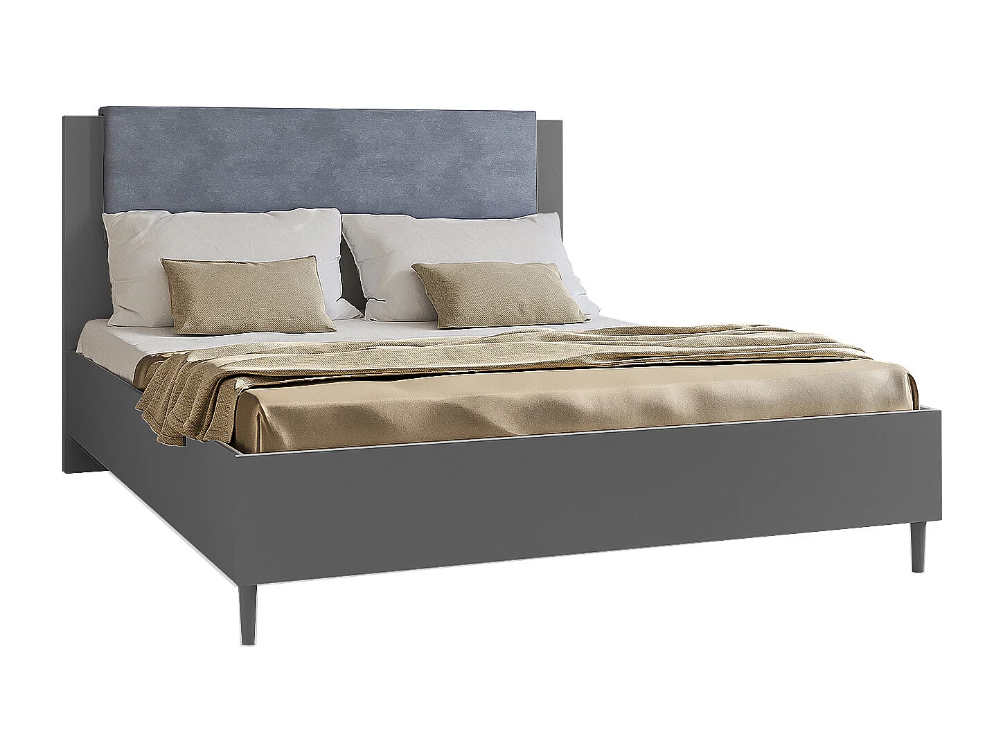 Doppelbett Luk III 160 x 200 cm ohne Matratze Bett mit Lattenrost Jugendbett Kopfteil Bettkasten ohne Nachttisch (grau, Jasmine 90 - grau)