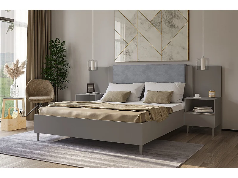 Doppelbett Luk III 160 x 200 cm ohne Matratze Bett mit Lattenrost Jugendbett Kopfteil Bettkasten ohne Nachttisch (grau, Jasmine 90 - grau)