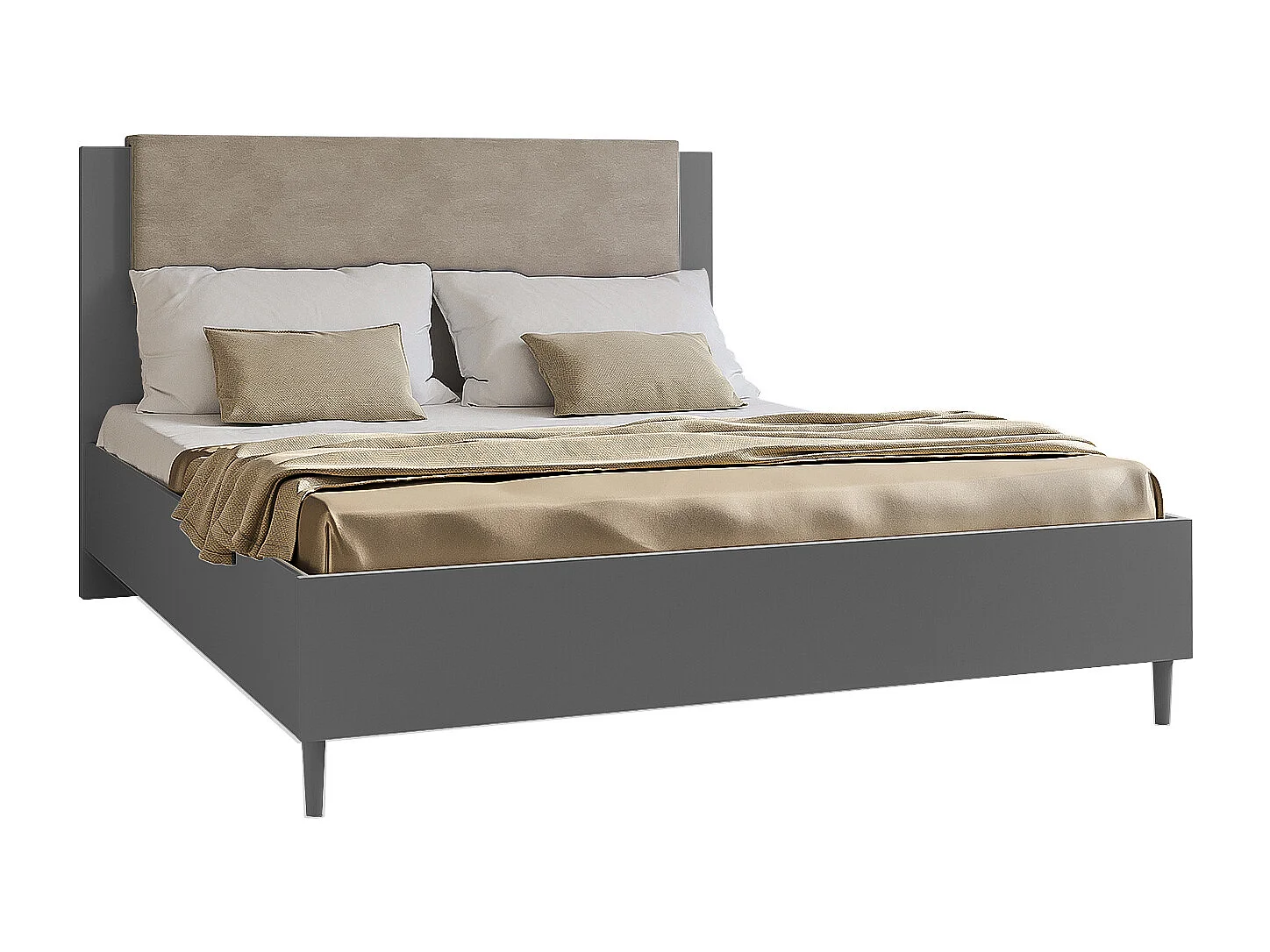 Doppelbett Luk III 160 x 200 cm ohne Matratze Bett mit Lattenrost Jugendbett Kopfteil Bettkasten ohne Nachttisch (grau, Jasmine 21 - beige)