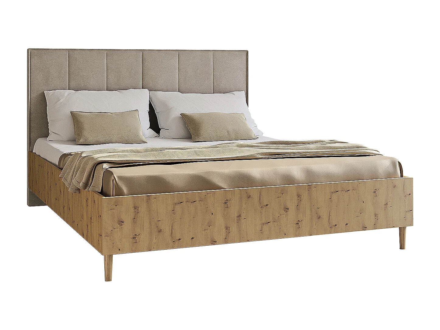 Doppelbett Luk II 160 x 200 cm ohne Matratze Bett mit Lattenrost Jugendbett Kopfteil mit Bettkasten ohne Nachttisch (Eiche artisan, Jasmine 21-beige)