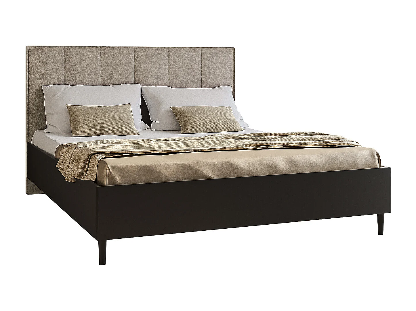 Doppelbett Luk II 160 x 200 cm ohne Matratze Bett mit Lattenrost Jugendbett Kopfteil mit Bettkasten ohne Nachttisch  (schwarz, Jasmine 21 - beige)