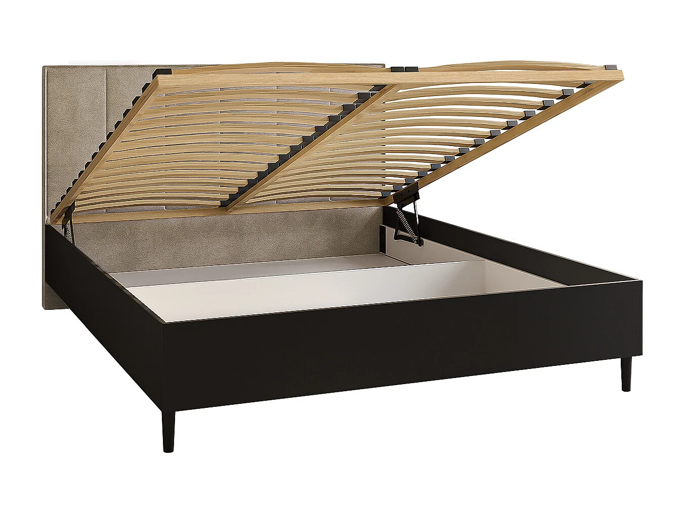 Doppelbett Luk II 160 x 200 cm ohne Matratze Bett mit Lattenrost Jugendbett Kopfteil mit Bettkasten ohne Nachttisch  (schwarz, Jasmine 21 - beige)