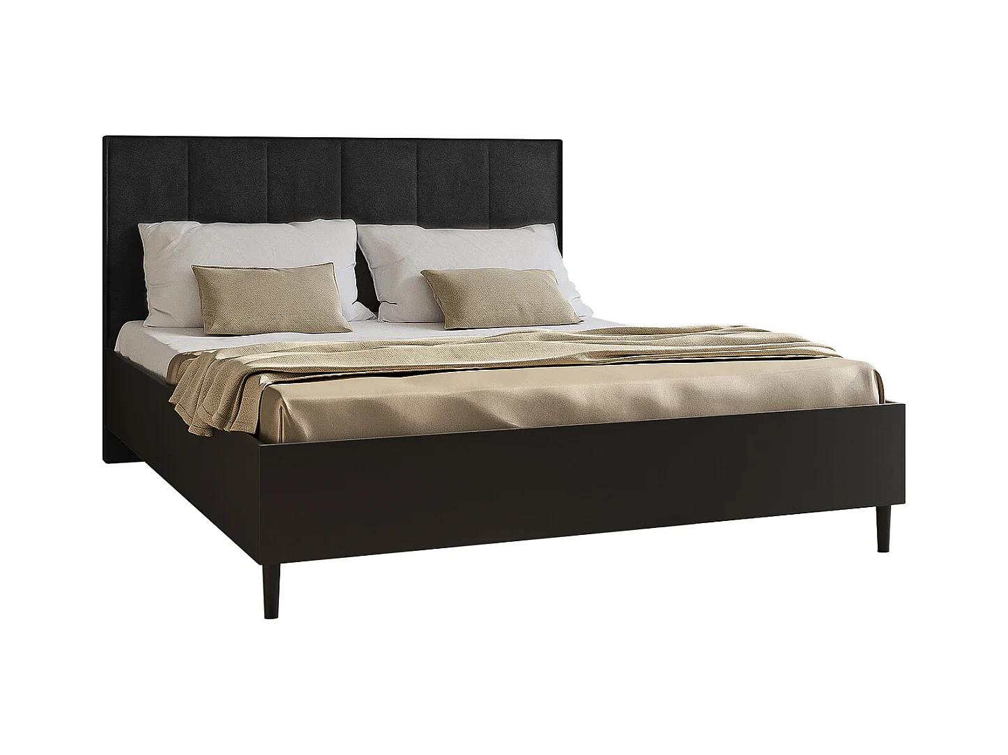 Doppelbett Luk II 160 x 200 cm ohne Matratze Bett mit Lattenrost Jugendbett Kopfteil mit Bettkasten ohne Nachttisch (schwarz, Jasmine 100 - schwarz)
