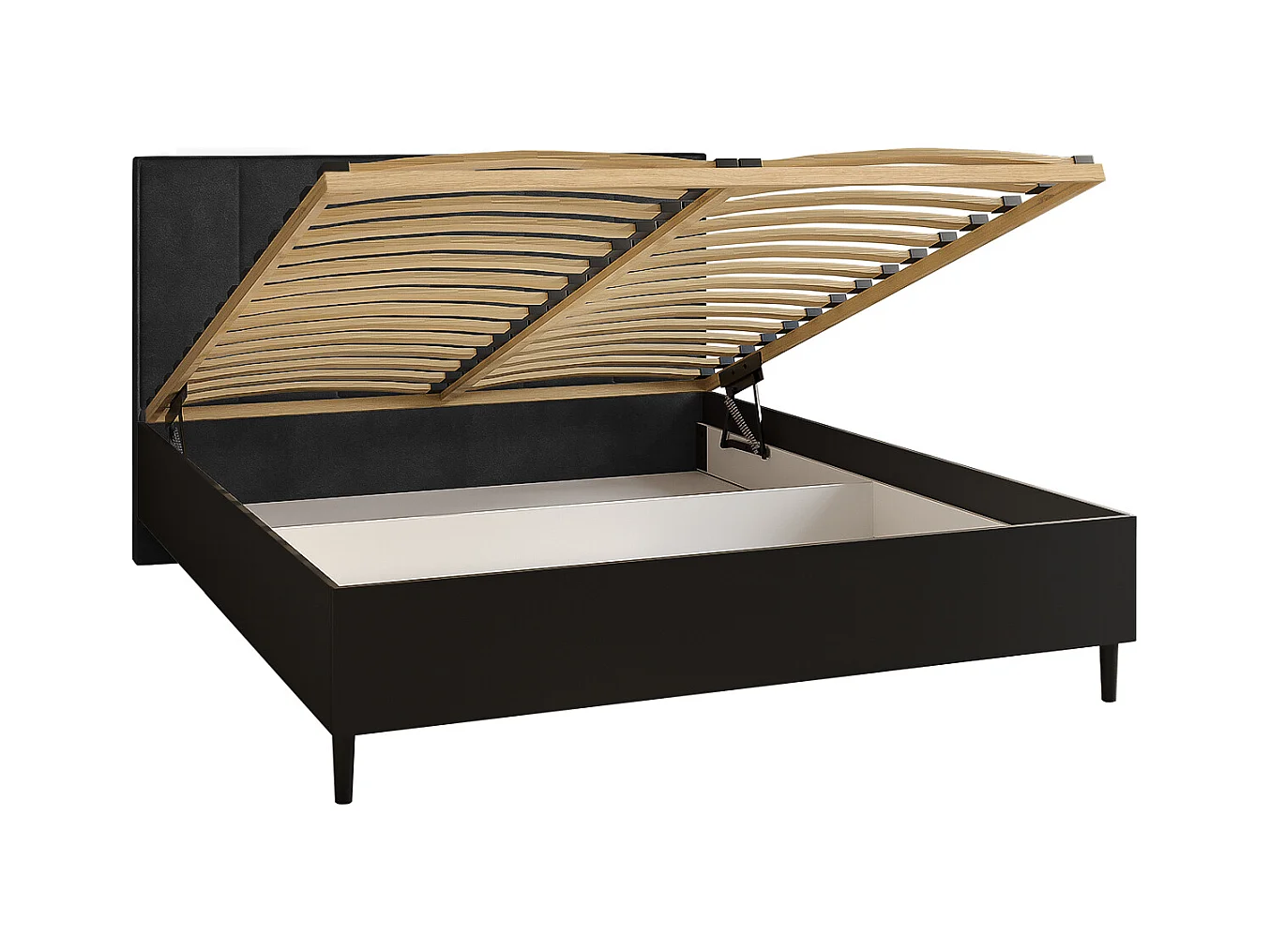 Doppelbett Luk II 160 x 200 cm ohne Matratze Bett mit Lattenrost Jugendbett Kopfteil mit Bettkasten ohne Nachttisch (schwarz, Jasmine 100 - schwarz)