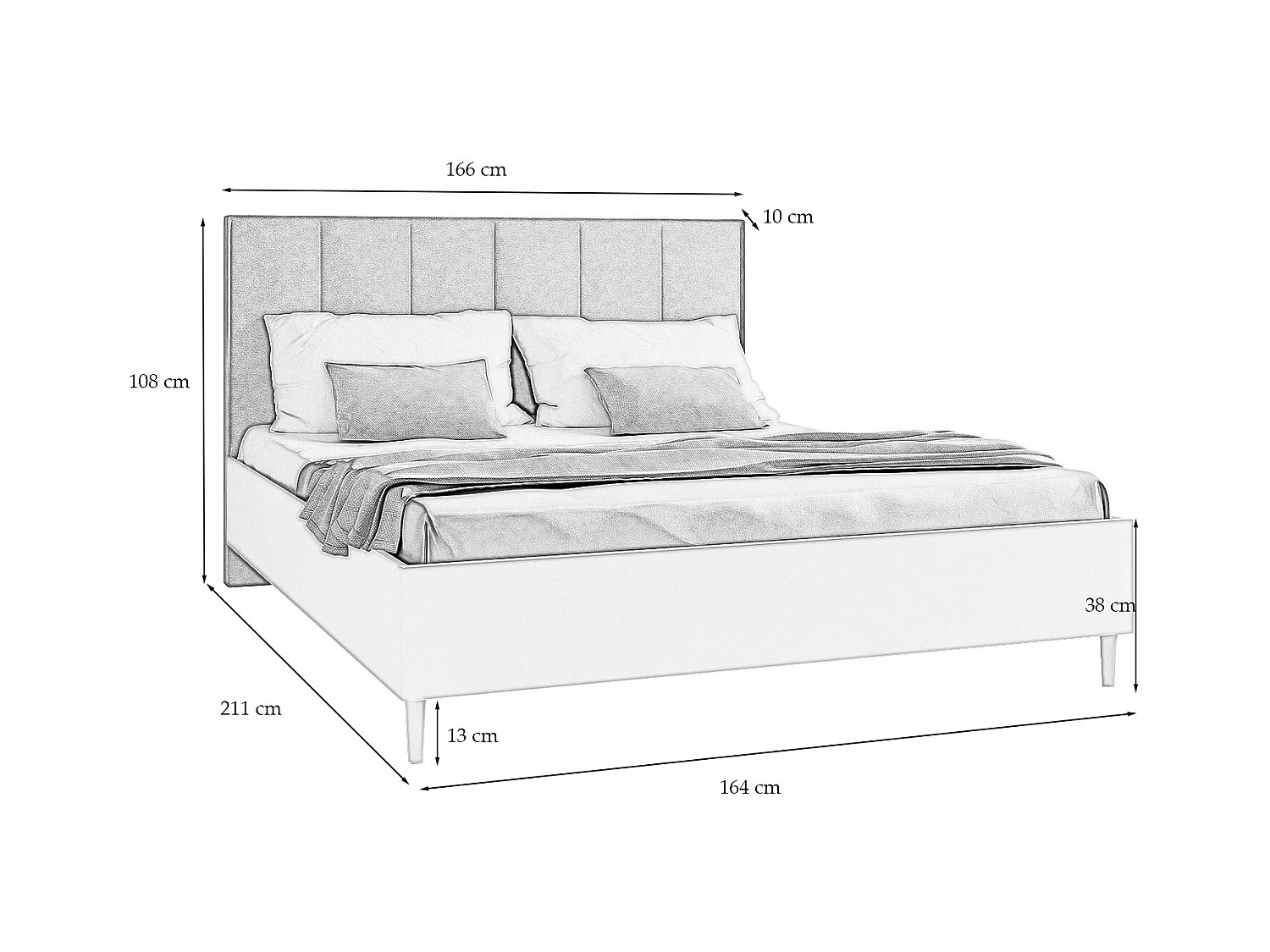 Doppelbett Luk II 160 x 200 cm ohne Matratze Bett mit Lattenrost Jugendbett Kopfteil mit Bettkasten ohne Nachttisch (schwarz, Jasmine 100 - schwarz)