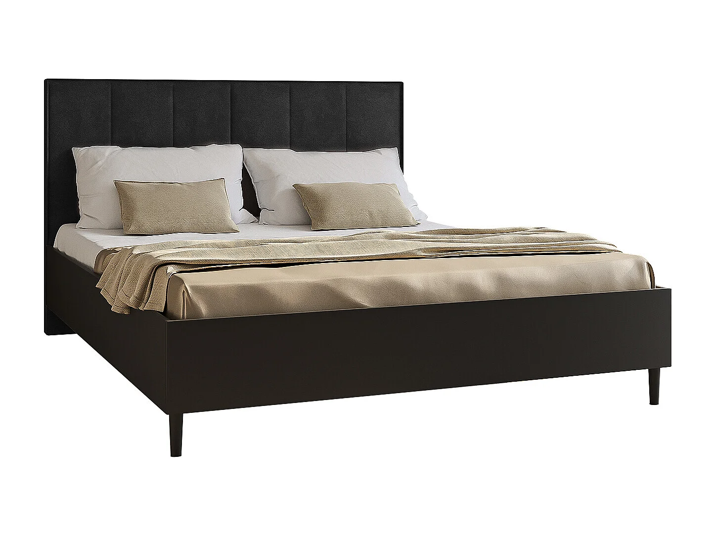 Doppelbett Luk II 160 x 200 cm ohne Matratze Bett mit Lattenrost Jugendbett Kopfteil mit Bettkasten ohne Nachttisch (schwarz, Jasmine 100 - schwarz)