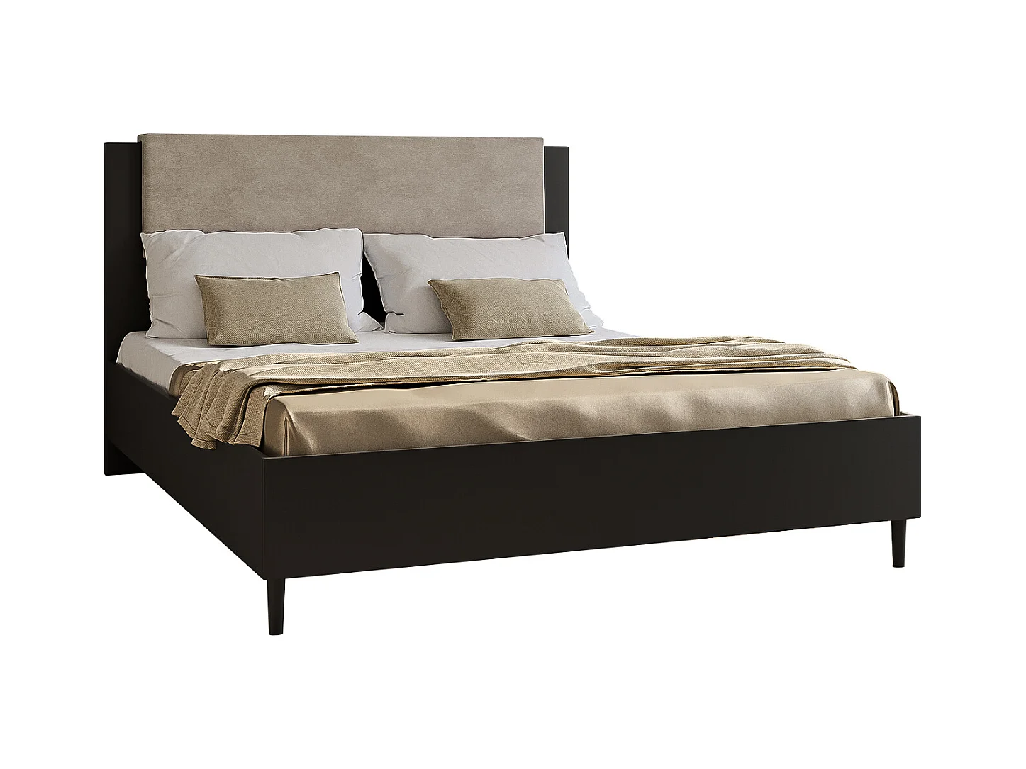 Doppelbett Luk III 160 x 200 cm ohne Matratze Bett mit Lattenrost Jugendbett Kopfteil Bettkasten ohne Nachttisch (schwarz, Jasmine 21 - beige)