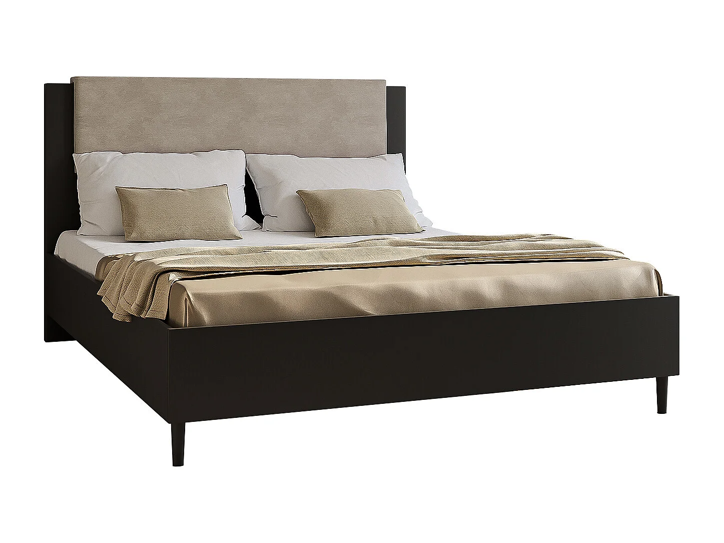 Doppelbett Luk III 160 x 200 cm ohne Matratze Bett mit Lattenrost Jugendbett Kopfteil Bettkasten ohne Nachttisch (schwarz, Jasmine 21 - beige)