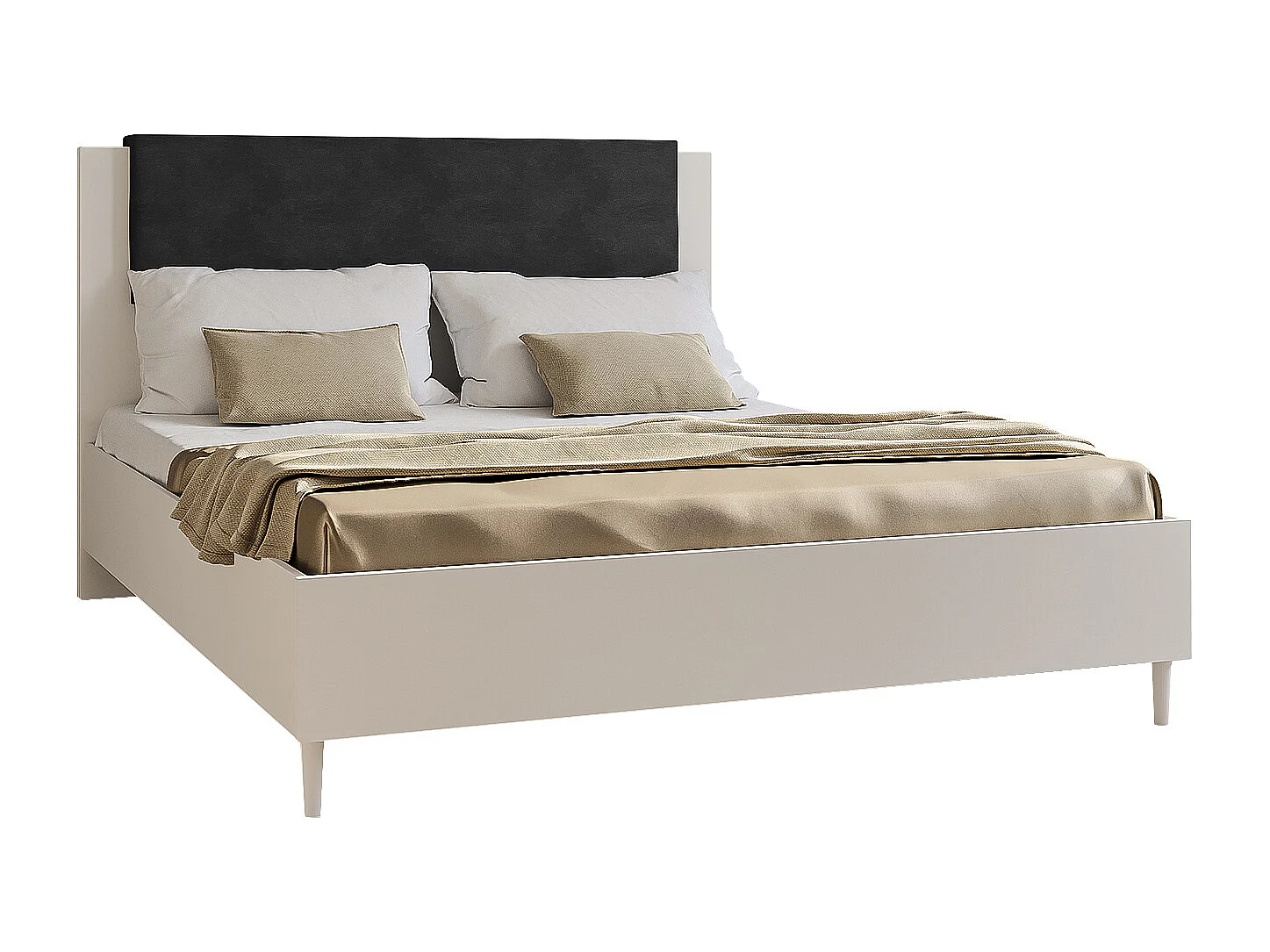 Doppelbett Luk III 160 x 200 cm ohne Matratze Bett mit Lattenrost Jugendbett Kopfteil Bettkasten ohne Nachttisch (weiß, Jasmine 100 - schwarz)