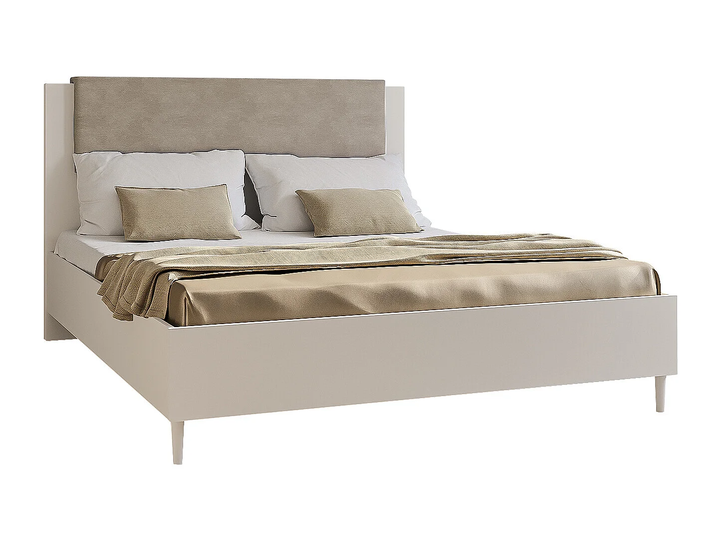 Doppelbett Luk III 160 x 200 cm ohne Matratze Bett mit Lattenrost Jugendbett Kopfteil Bettkasten ohne Nachttisch (weiß, Jasmine 21 - beige)