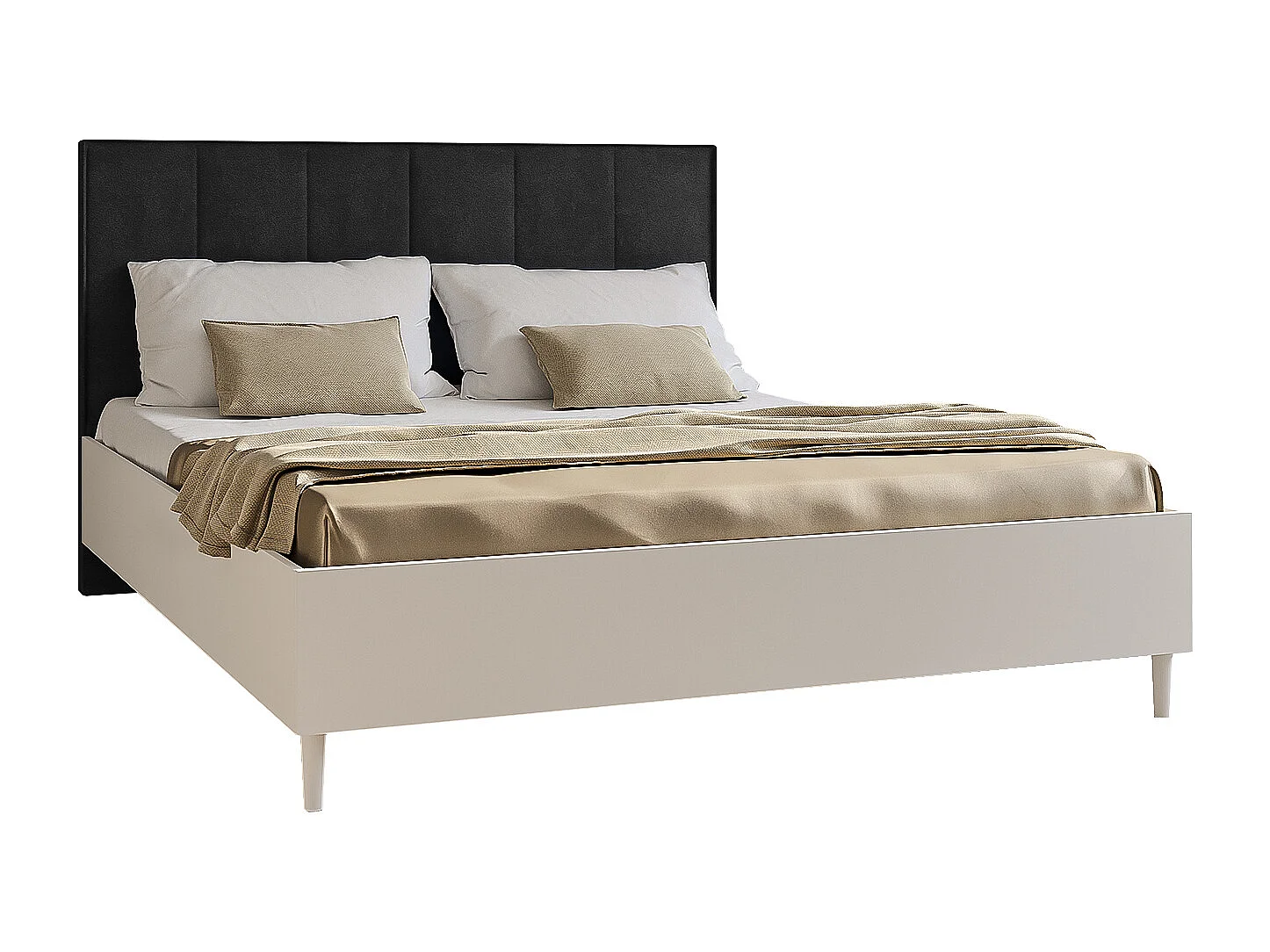 Doppelbett Luk II 160 x 200 cm ohne Matratze Bett mit Lattenrost Jugendbett Kopfteil mit Bettkasten ohne Nachttisch  (weiß, Jasmine 100 - schwarz)