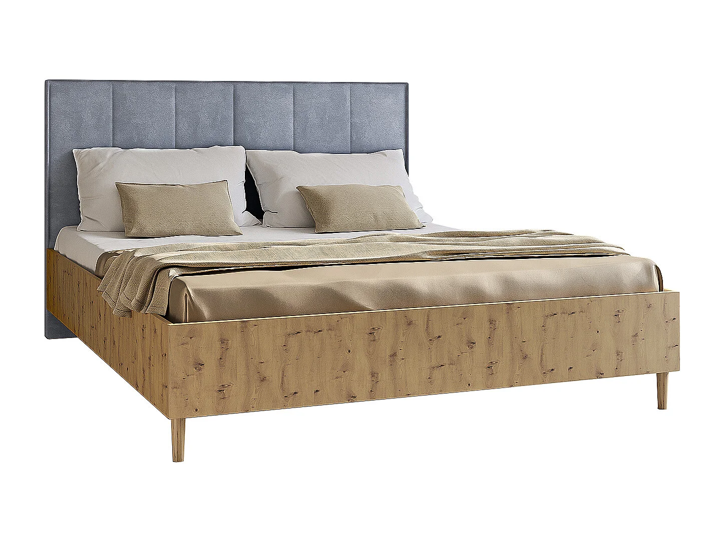 Doppelbett Luk II 160 x 200 cm ohne Matratze Bett mit Lattenrost Jugendbett Kopfteil mit Bettkasten ohne Nachttisch (Eiche artisan, Jasmine 90 - grau)