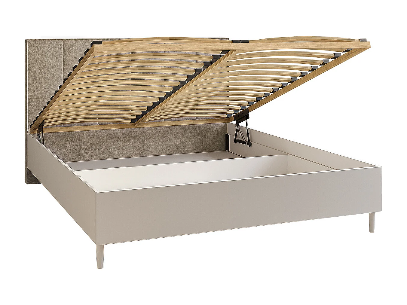 Doppelbett Luk II 160 x 200 cm ohne Matratze Bett mit Lattenrost Jugendbett Kopfteil mit Bettkasten ohne Nachttisch (weiß, Jasmine 21 - beige)