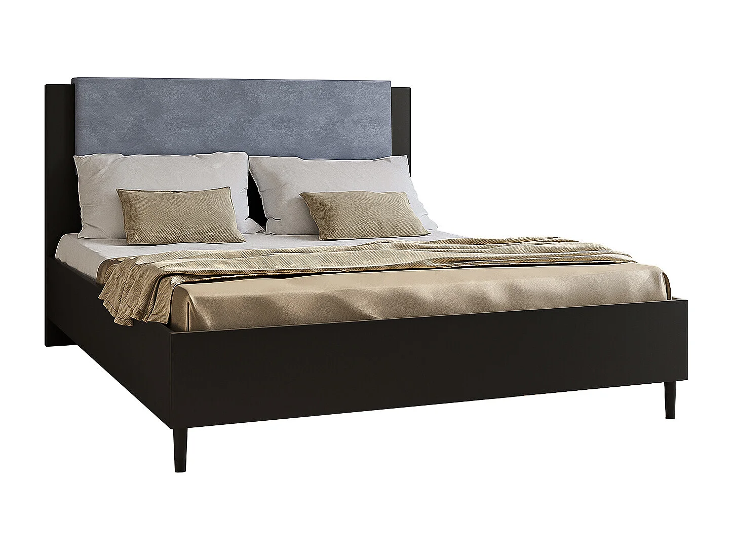 Doppelbett Luk III 160 x 200 cm ohne Matratze Bett mit Lattenrost Jugendbett Kopfteil Bettkasten ohne Nachttisch (schwarz, Jasmine 90 - grau)