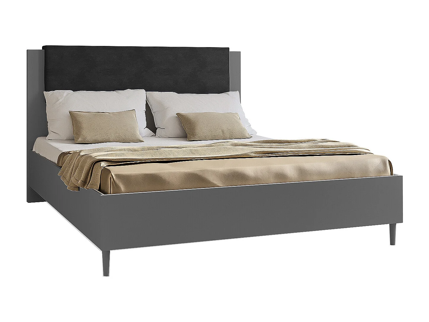 Doppelbett Luk III 160 x 200 cm ohne Matratze Bett mit Lattenrost Jugendbett Kopfteil Bettkasten ohne Nachttisch (grau, Jasmine 100 - schwarz)