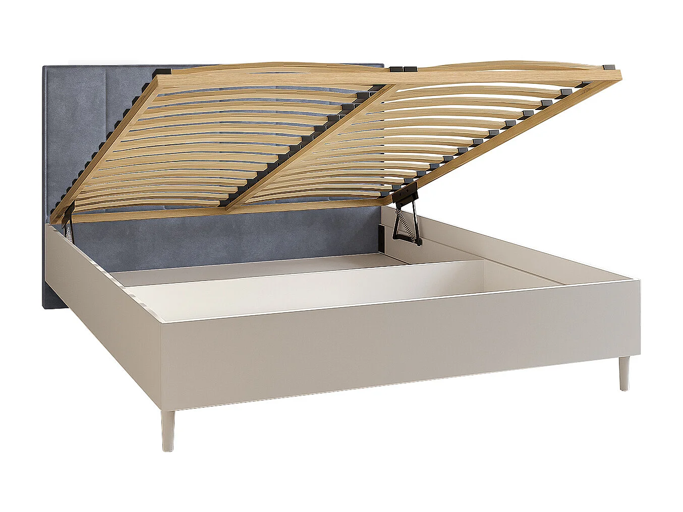 Doppelbett Luk II 160 x 200 cm ohne Matratze Bett mit Lattenrost Jugendbett Kopfteil mit Bettkasten ohne Nachttisch  (weiß, Jasmine 90 - grau)