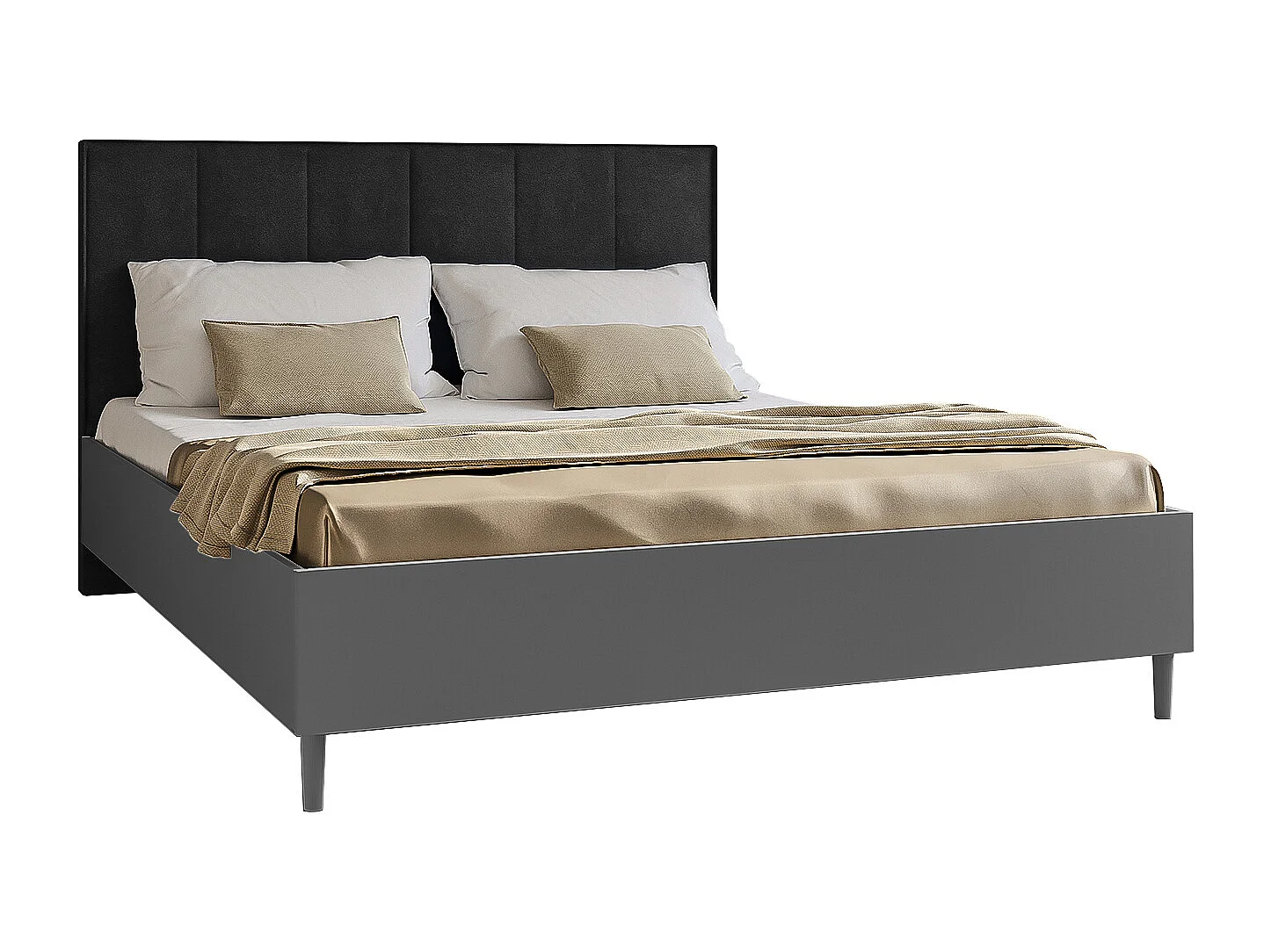Doppelbett Luk II 160 x 200 cm ohne Matratze Bett mit Lattenrost Jugendbett Kopfteil mit Bettkasten ohne Nachttisch (grau, Jasmine 100 - schwarz)