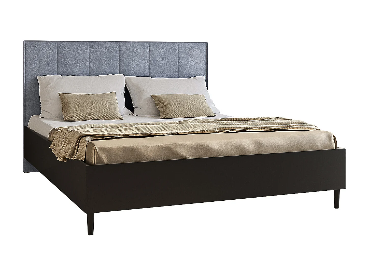 Doppelbett Luk II 160 x 200 cm ohne Matratze Bett mit Lattenrost Jugendbett Kopfteil mit Bettkasten ohne Nachttisch  (schwarz, Jasmine 90 - grau)
