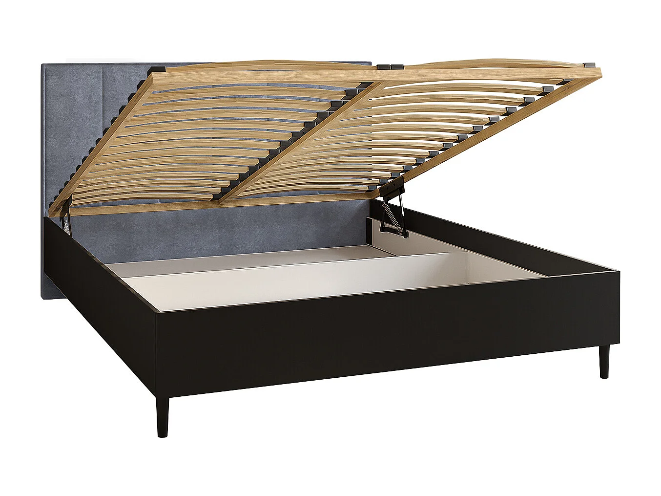 Doppelbett Luk II 160 x 200 cm ohne Matratze Bett mit Lattenrost Jugendbett Kopfteil mit Bettkasten ohne Nachttisch  (schwarz, Jasmine 90 - grau)