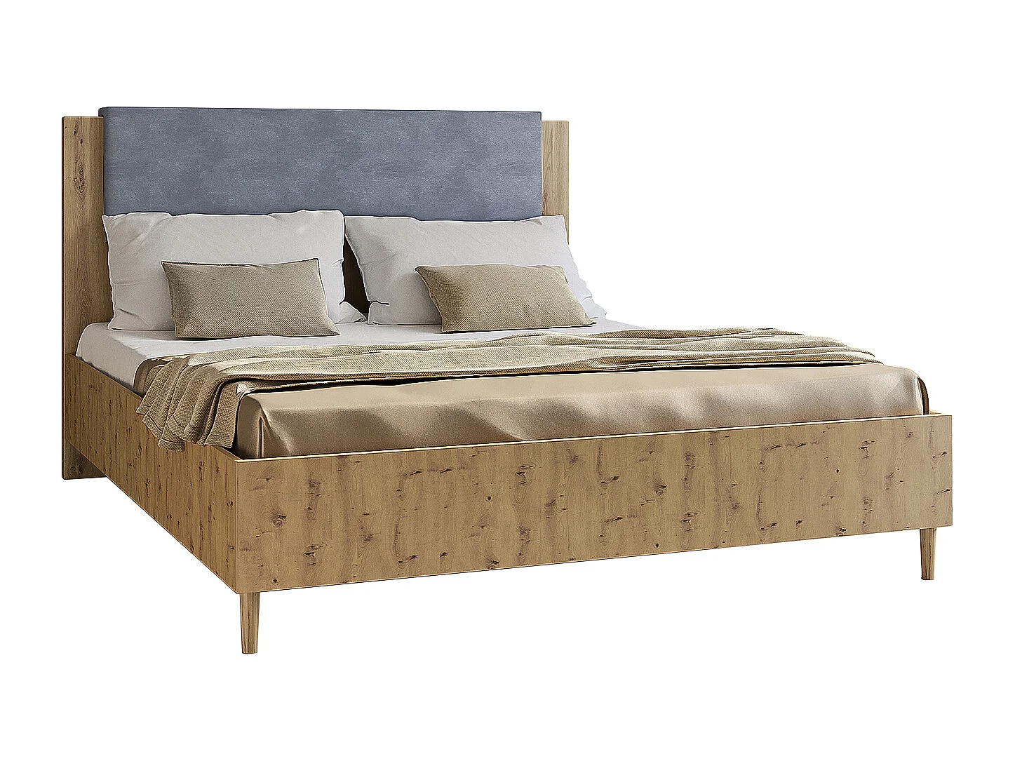 Doppelbett Luk III 160 x 200 cm ohne Matratze Bett mit Lattenrost Jugendbett Kopfteil Bettkasten ohne Nachttisch (Eiche artisan, Jasmine 90 - grau)
