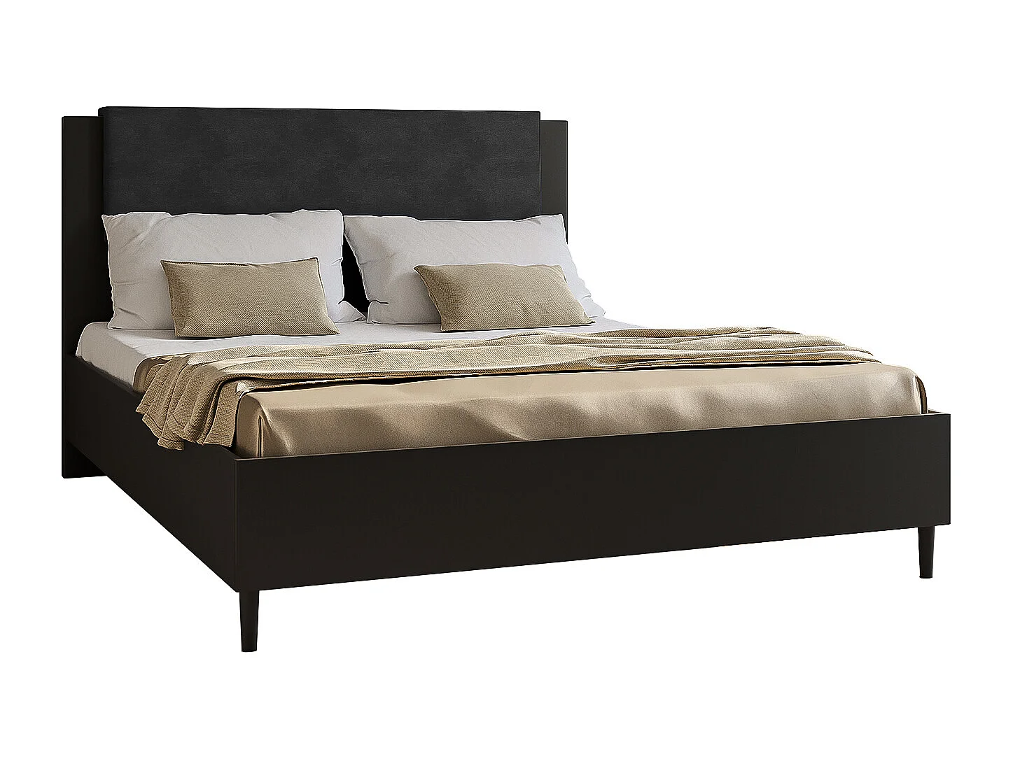 Doppelbett Luk III 160 x 200 cm ohne Matratze Bett mit Lattenrost Jugendbett Kopfteil Bettkasten ohne Nachttisch (schwarz, Jasmine 100 - schwarz)