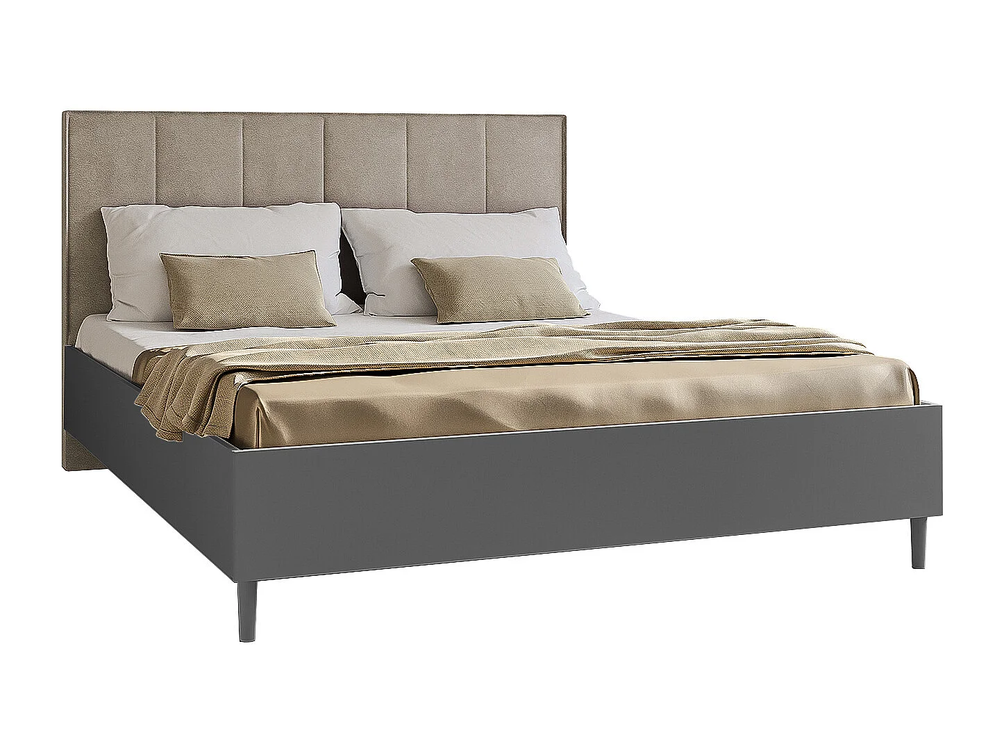 Doppelbett Luk II 160 x 200 cm ohne Matratze Bett mit Lattenrost Jugendbett Kopfteil mit Bettkasten ohne Nachttisch (grau, Jasmine 21 - beige)