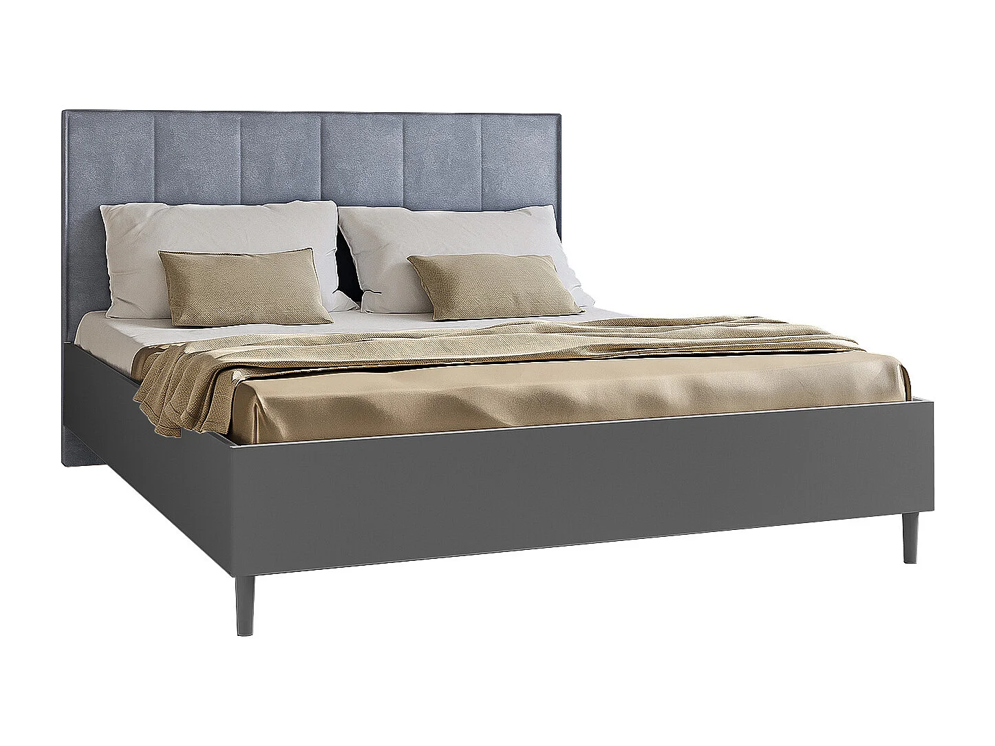 Doppelbett Luk II 160 x 200 cm ohne Matratze Bett mit Lattenrost Jugendbett Kopfteil mit Bettkasten ohne Nachttisch (grau, Jasmine 90 - grau)