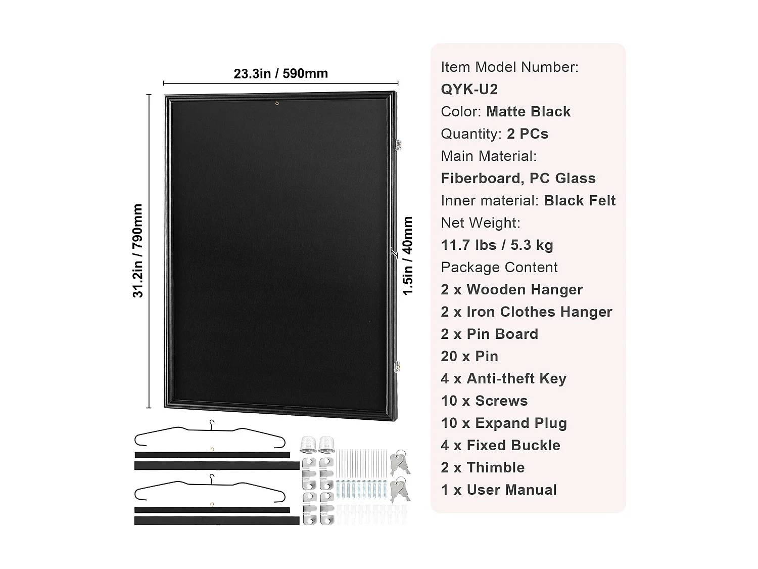 Exhibidor SucceBuy Vitrina para Camisetas 2 Piezas, Dimensiones 59 x 79 x 3.8cm, Caja de Sombra para Camisetas con Cerradura