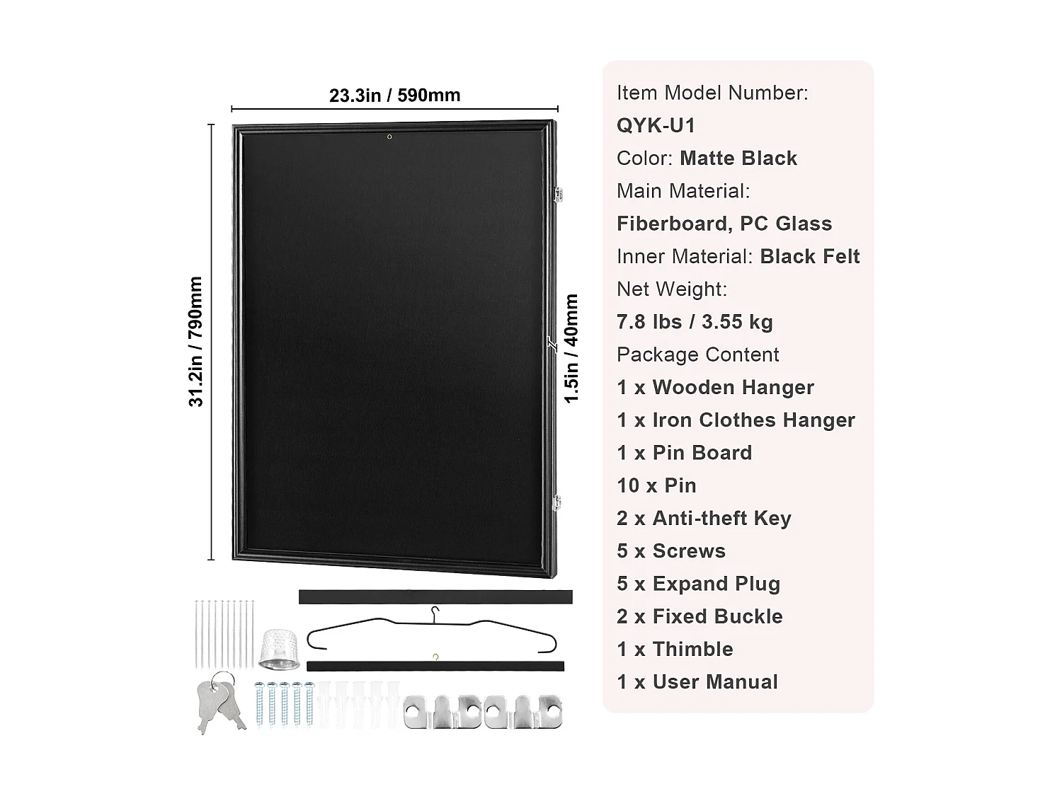 Exhibidor SucceBuy Vitrina para Camisetas Enmarcadas, Dimensiones 61 x 81 x 3.8cm, Caja de Sombra para Camisetas con Cerradura