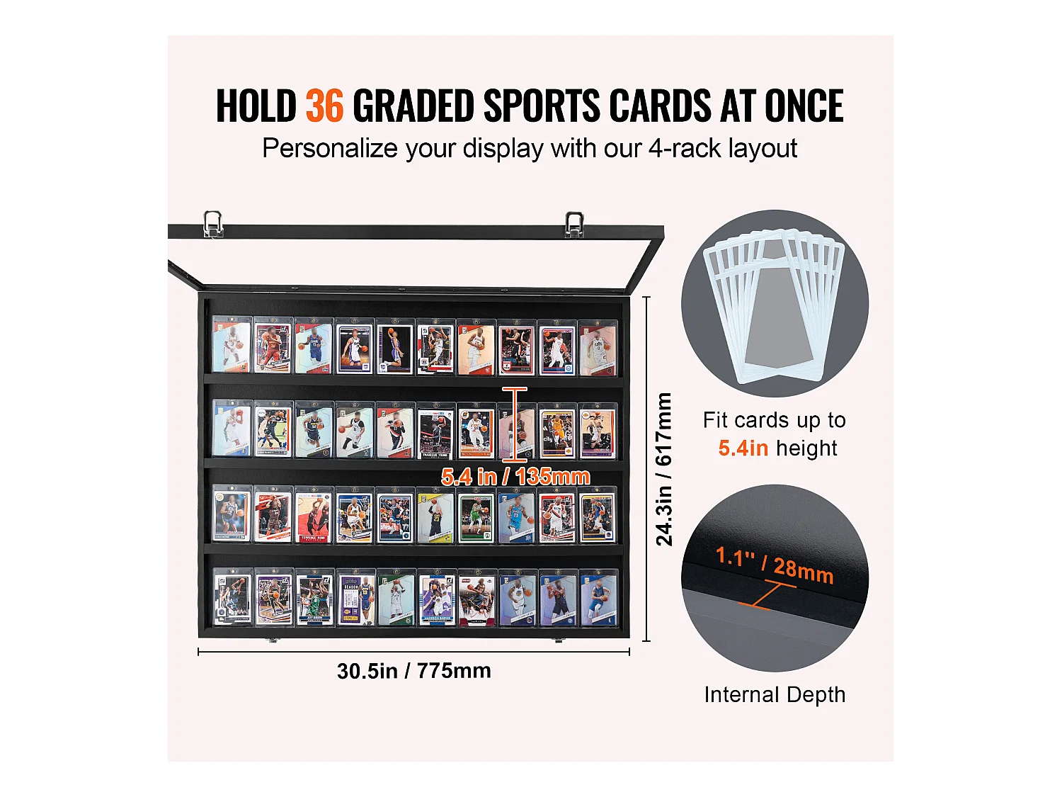 Présentoir SucceBuy Vitrine 30 x 24 x 5.3cm pour 36 Cartes de Sport Graduées avec Protection UV à 98 %