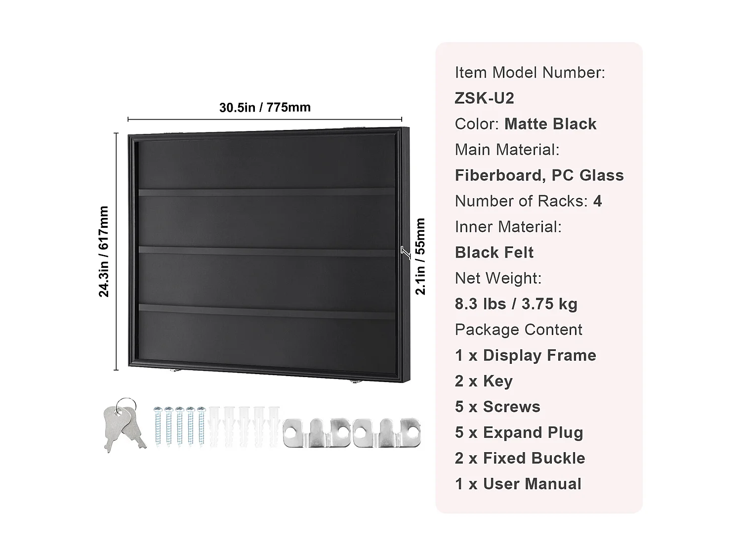 Display SucceBuy Vitrine 30 x 24 x 5.3cm voor 36 Gegradeerde Sportkaarten met 98% UV-Bescherming
