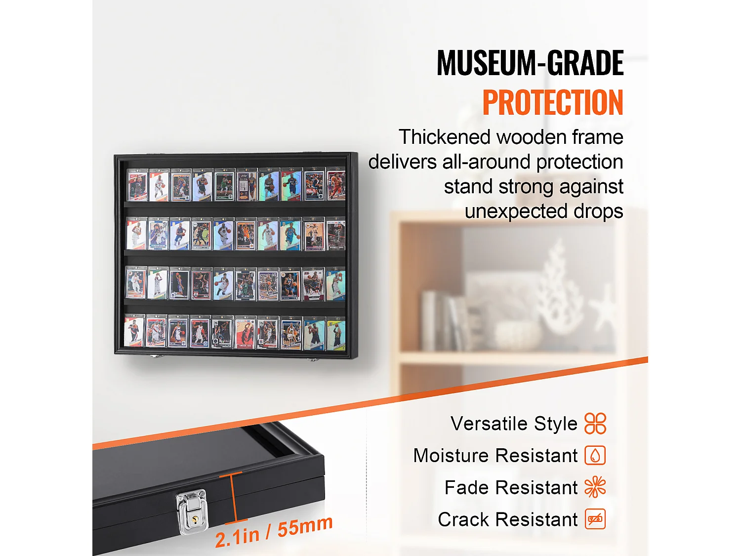 Display SucceBuy Vitrine 30 x 24 x 5.3cm voor 36 Gegradeerde Sportkaarten met 98% UV-Bescherming