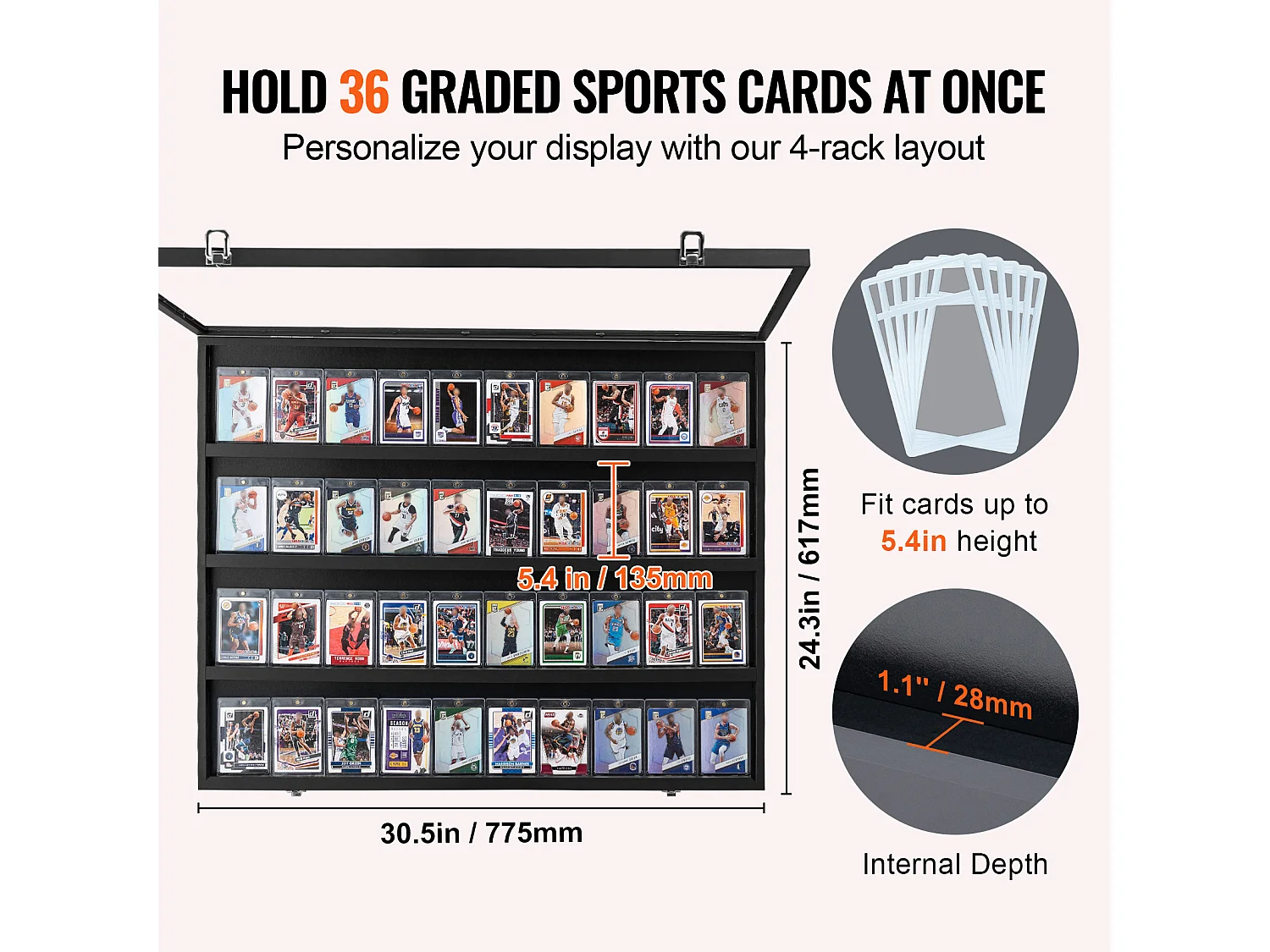 Display SucceBuy Vitrine 30 x 24 x 5.3cm voor 36 Gegradeerde Sportkaarten met 98% UV-Bescherming