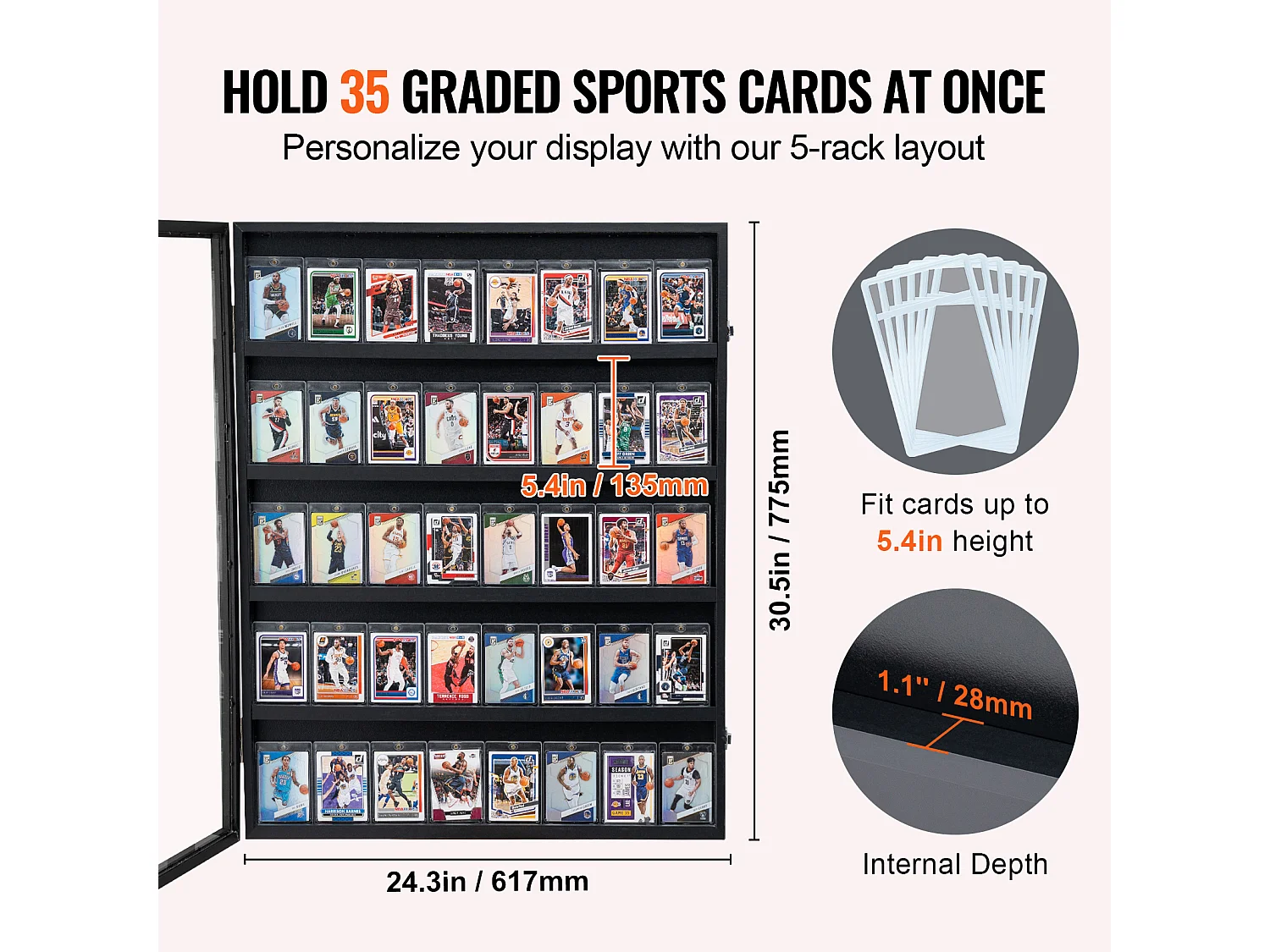 Display SucceBuy 35 van Gegradeerde Sportkaarten, Maat 61.7 x 77.5 x 5.3cm en 98% UV-Bescherming