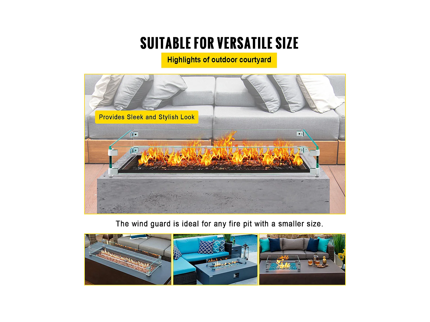 Paravento in Vetro Temperato per Caminetto SucceBuy, 965x267x152mm, Protezione dal Vento