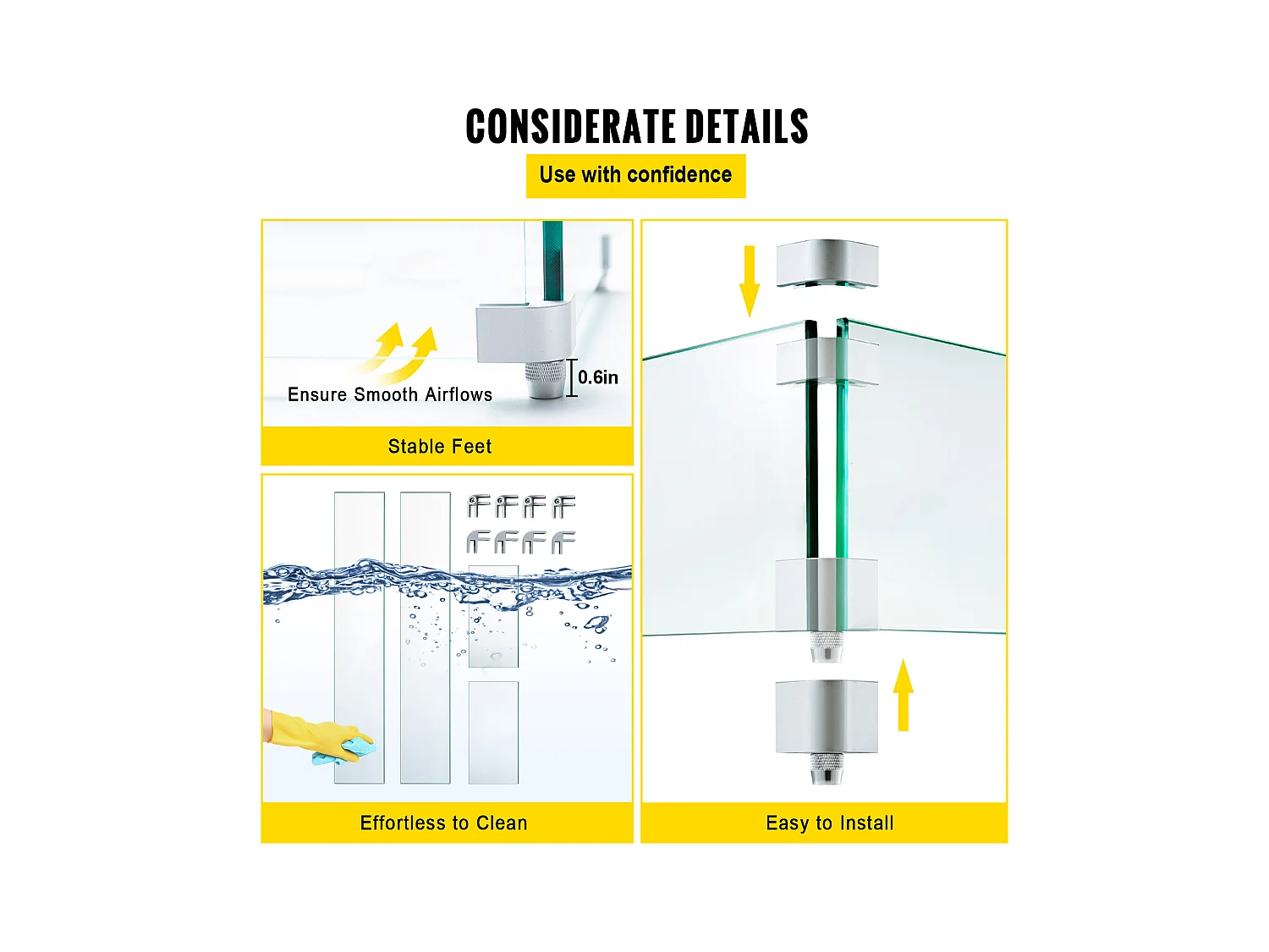 Paravento in Vetro Temperato per Caminetto SucceBuy, 965x267x152mm, Protezione dal Vento