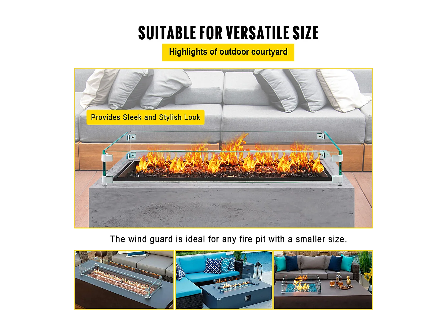 Pare-Vent en Verre Trempé pour Foyer SucceBuy, 965x267x152mm, PareVent de Protection contre le Vent