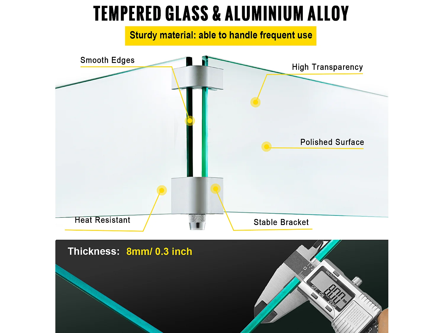Pare-Vent en Verre Trempé pour Foyer SucceBuy, 965x267x152mm, PareVent de Protection contre le Vent