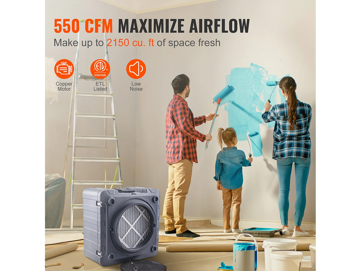 Purificateur d'Air à 3 Étages SucceBuy, Machine à Air Négatif Empilable, 550 CFM