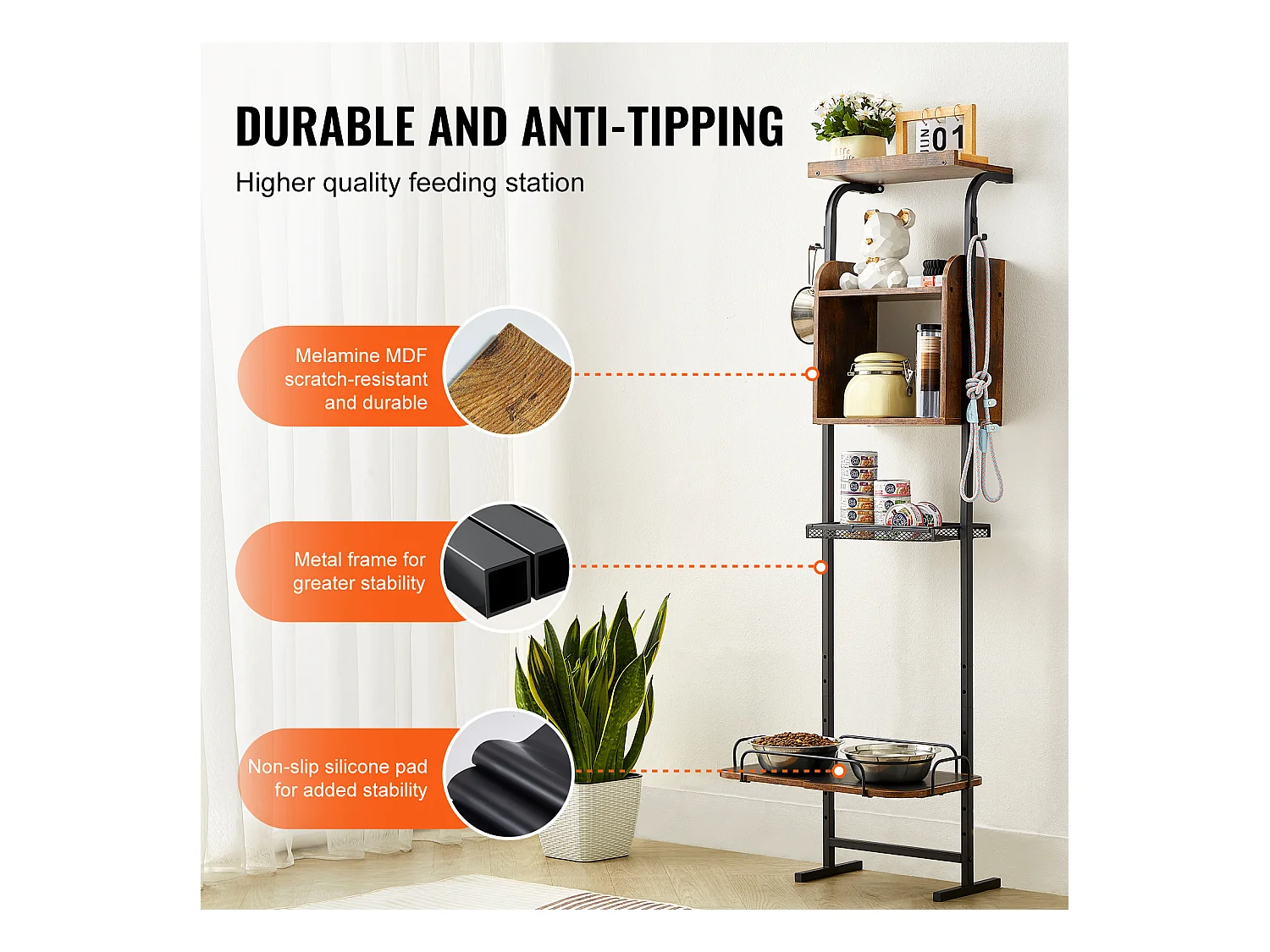 Support de Gamelle Surélevée Réglable pour Chiens SucceBuy, avec Rangement et Bols Surélevés